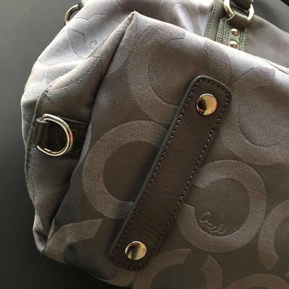 Coach Ashley Satchel Handbag Monogram Jacquard Gray Shoulder Strap Handle - Picture 11 of 13